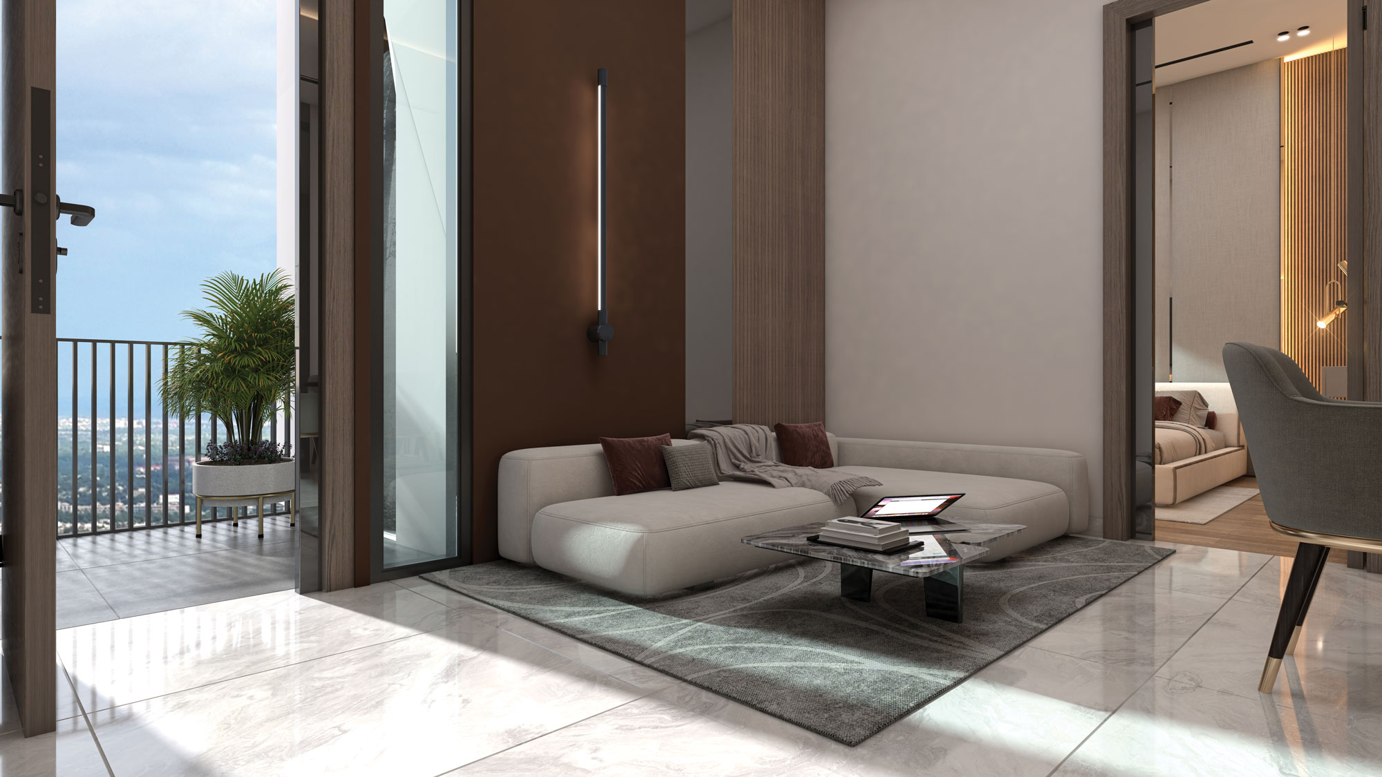 Brown wooden table & chair